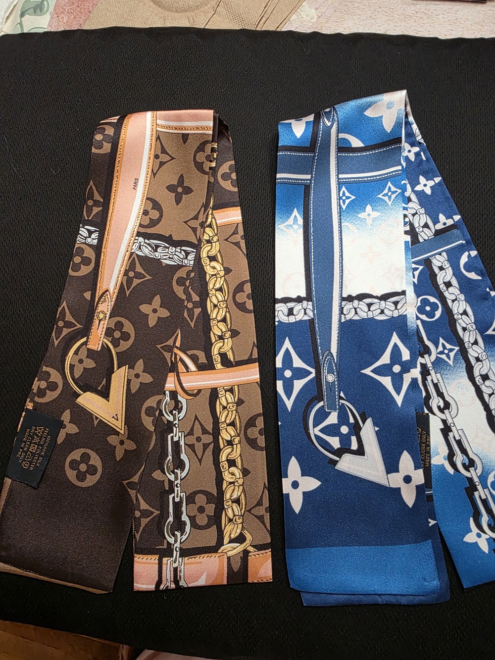 Designer Inspired Brown and Blue Monogram Silk Bandeau Pair